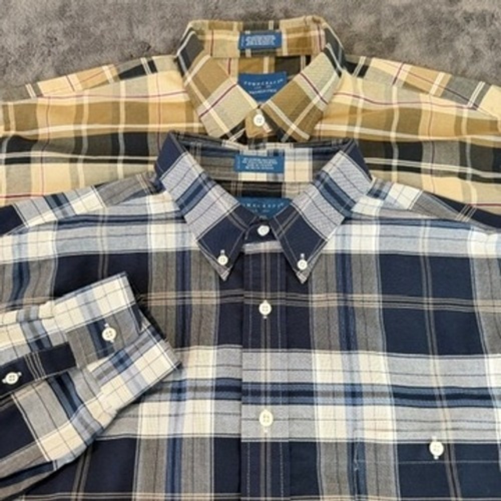 Lot of 2 Towncraft Mens Wrinkle Free Button Down Shirt XL Plaid Long Sleeve